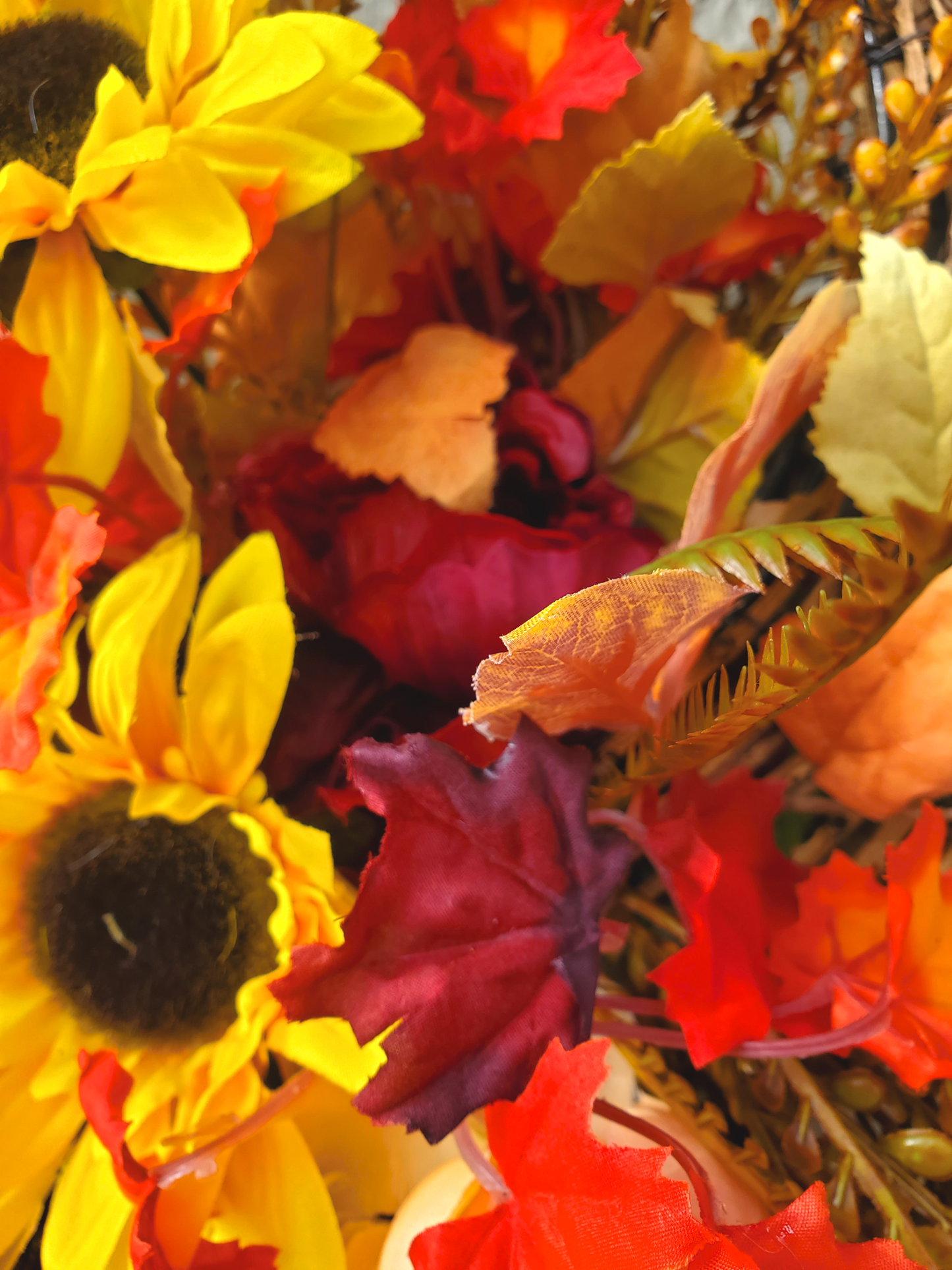 Fall Grapevine Wall Basket with Sunflowers, Fall Foliage, Fall Wall Decor, fall decor home decor Rustic Fall Wall Hanger, Fall Decor