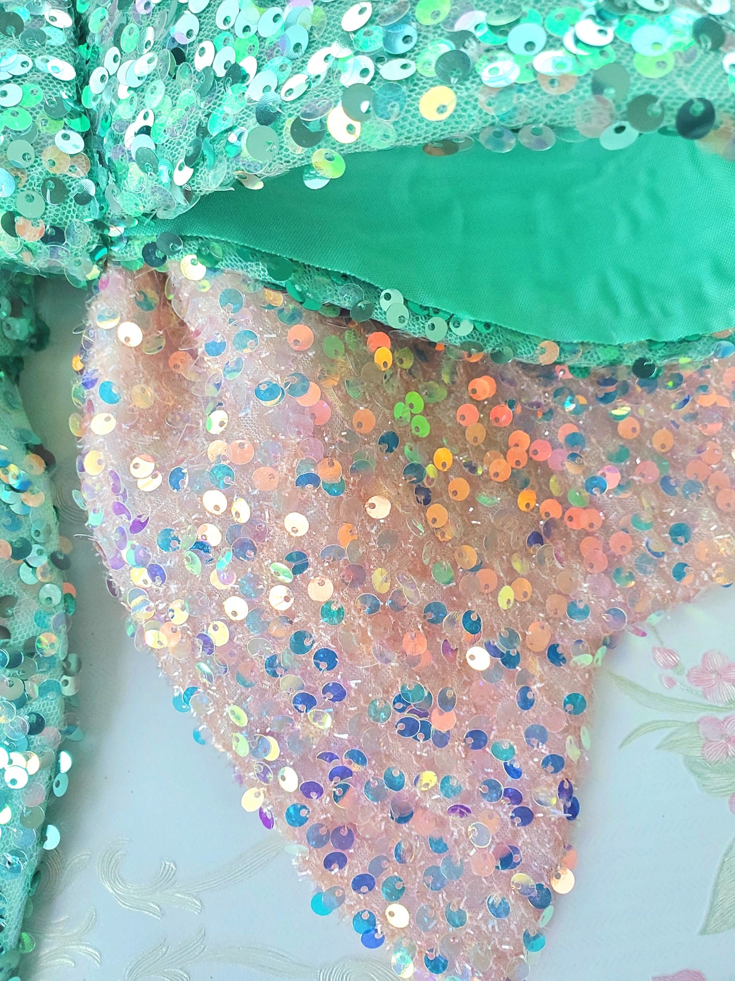 Pink Mint Sequin Wired Fabric Bow