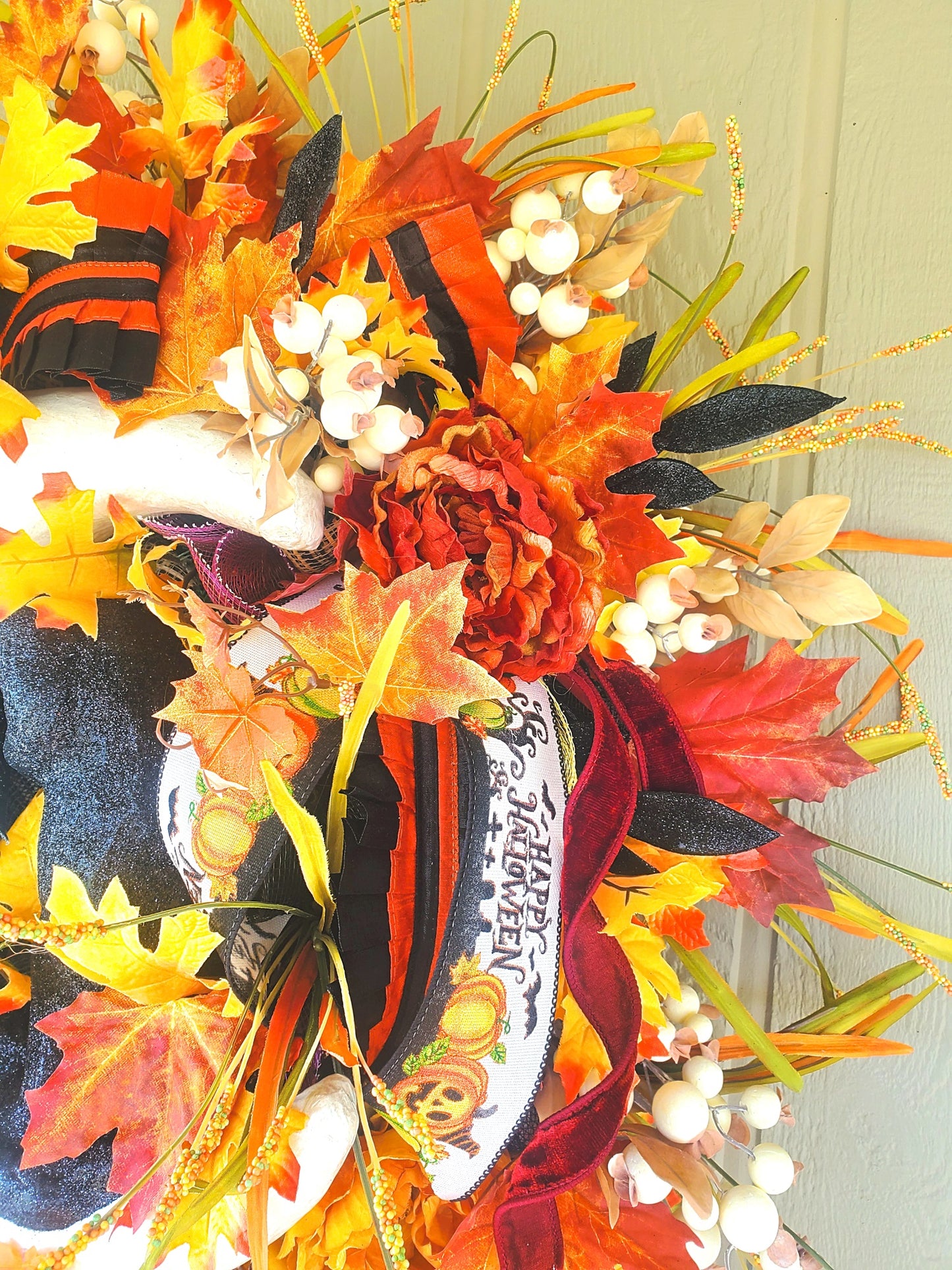 Celestial Moon Cat Floral Halloween Wreath