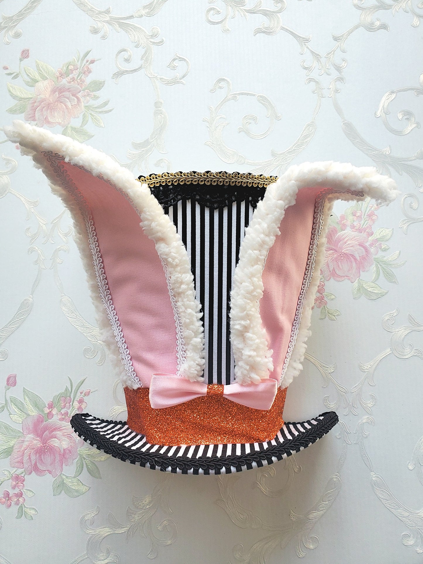 Black White Striped Easter Bunny Hat Wreath Attachment