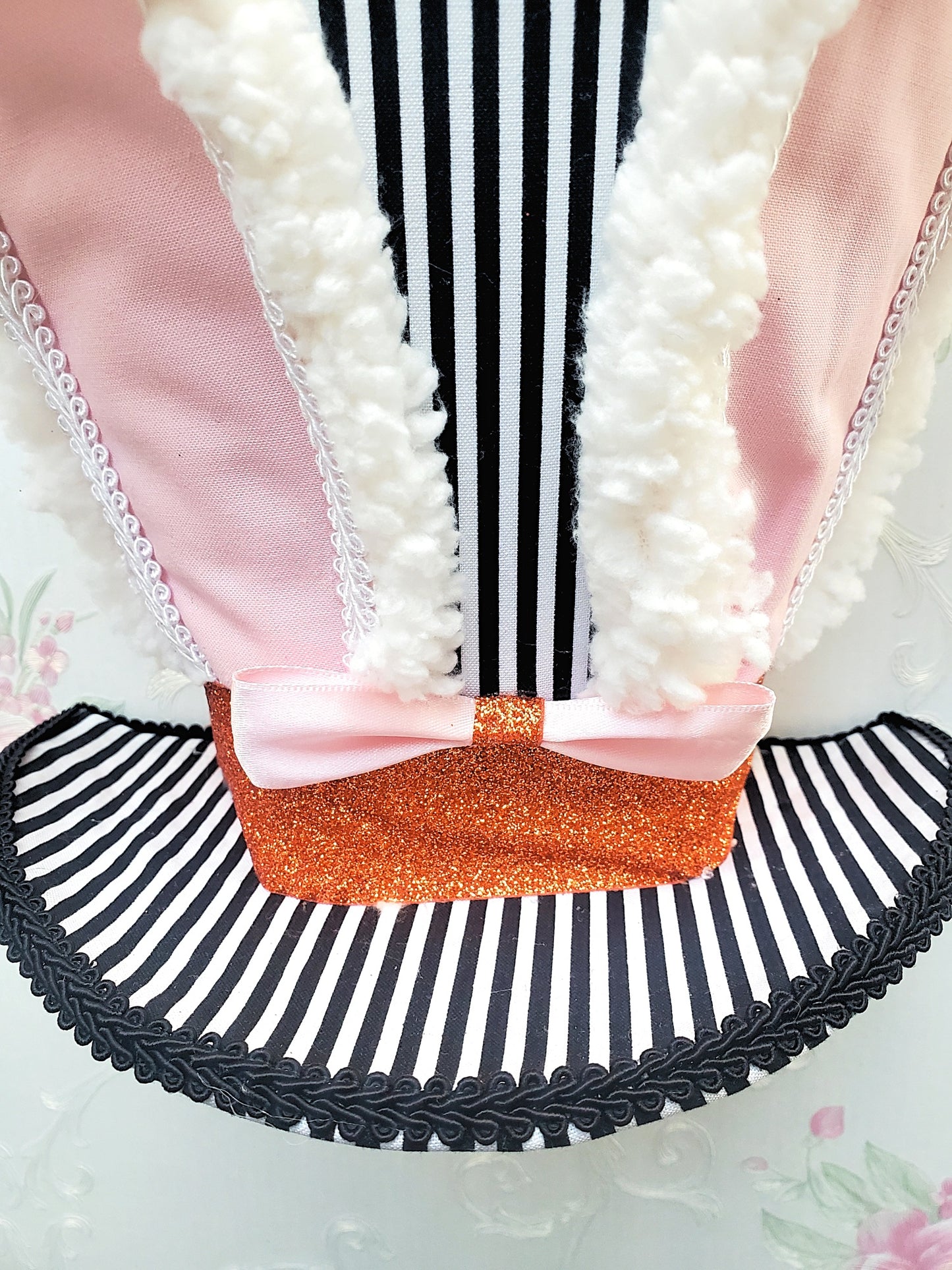 Black White Striped Easter Bunny Hat Wreath Attachment