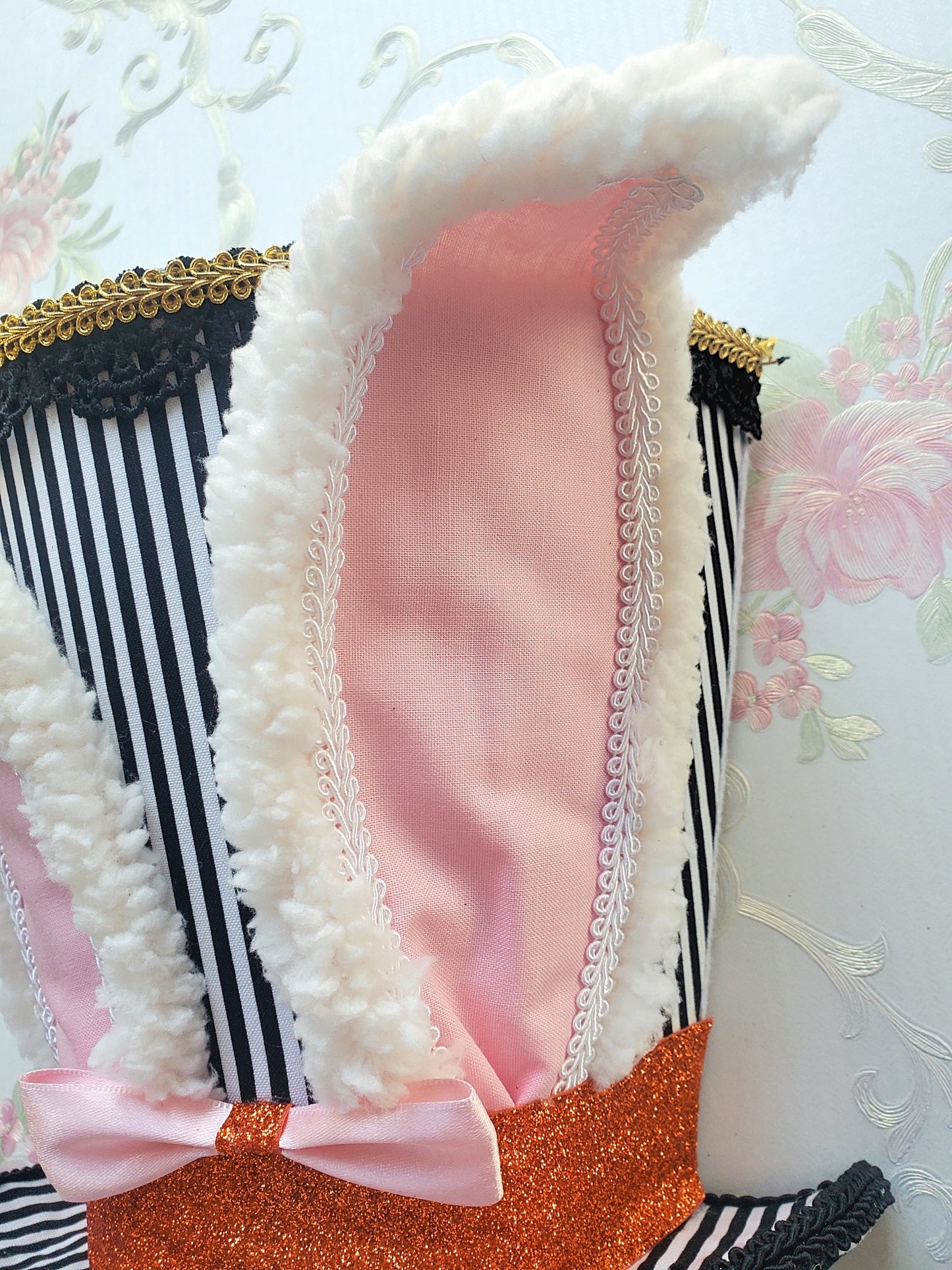 Black White Striped Easter Bunny Hat Wreath Attachment