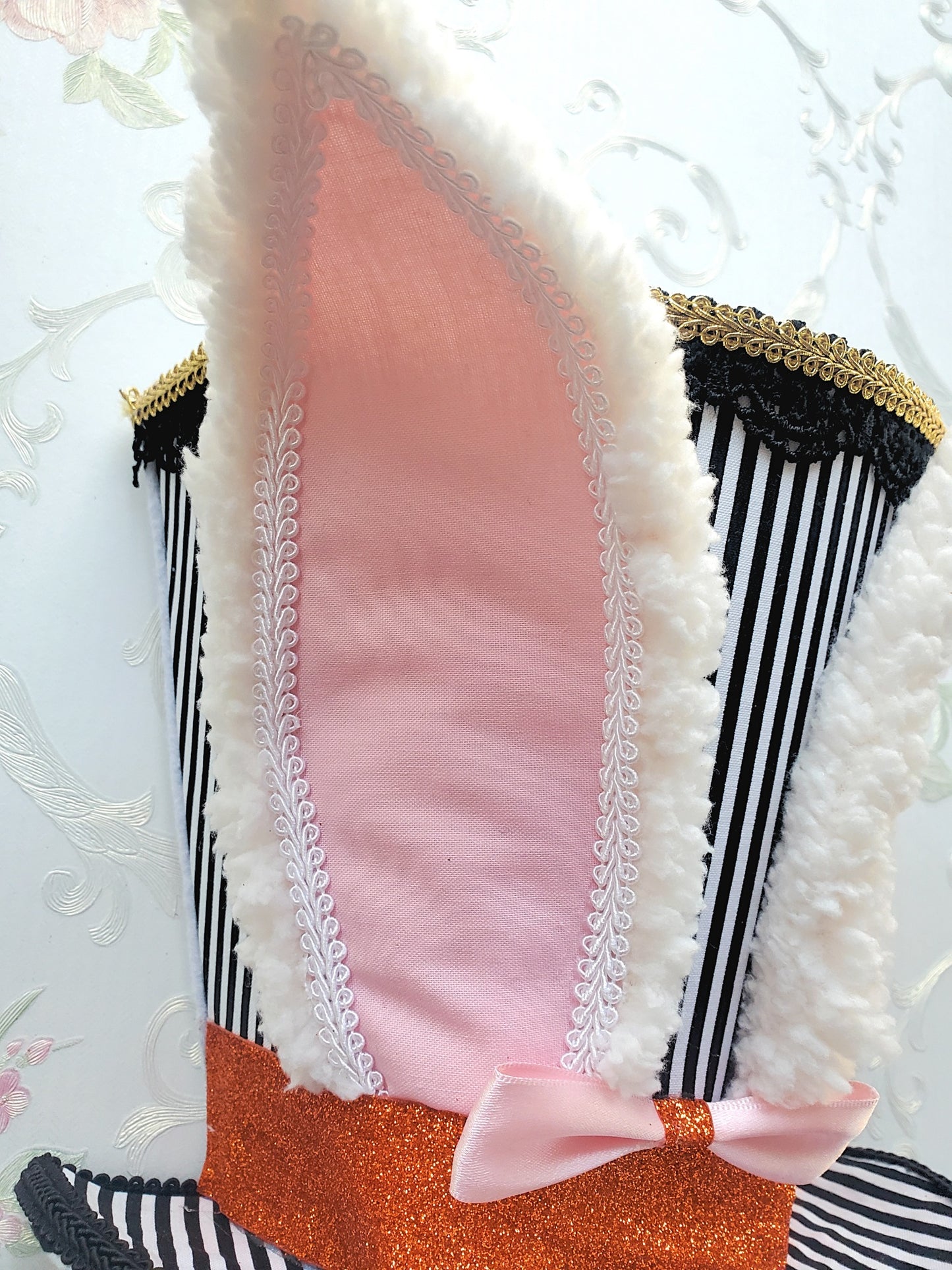 Black White Striped Easter Bunny Hat Wreath Attachment