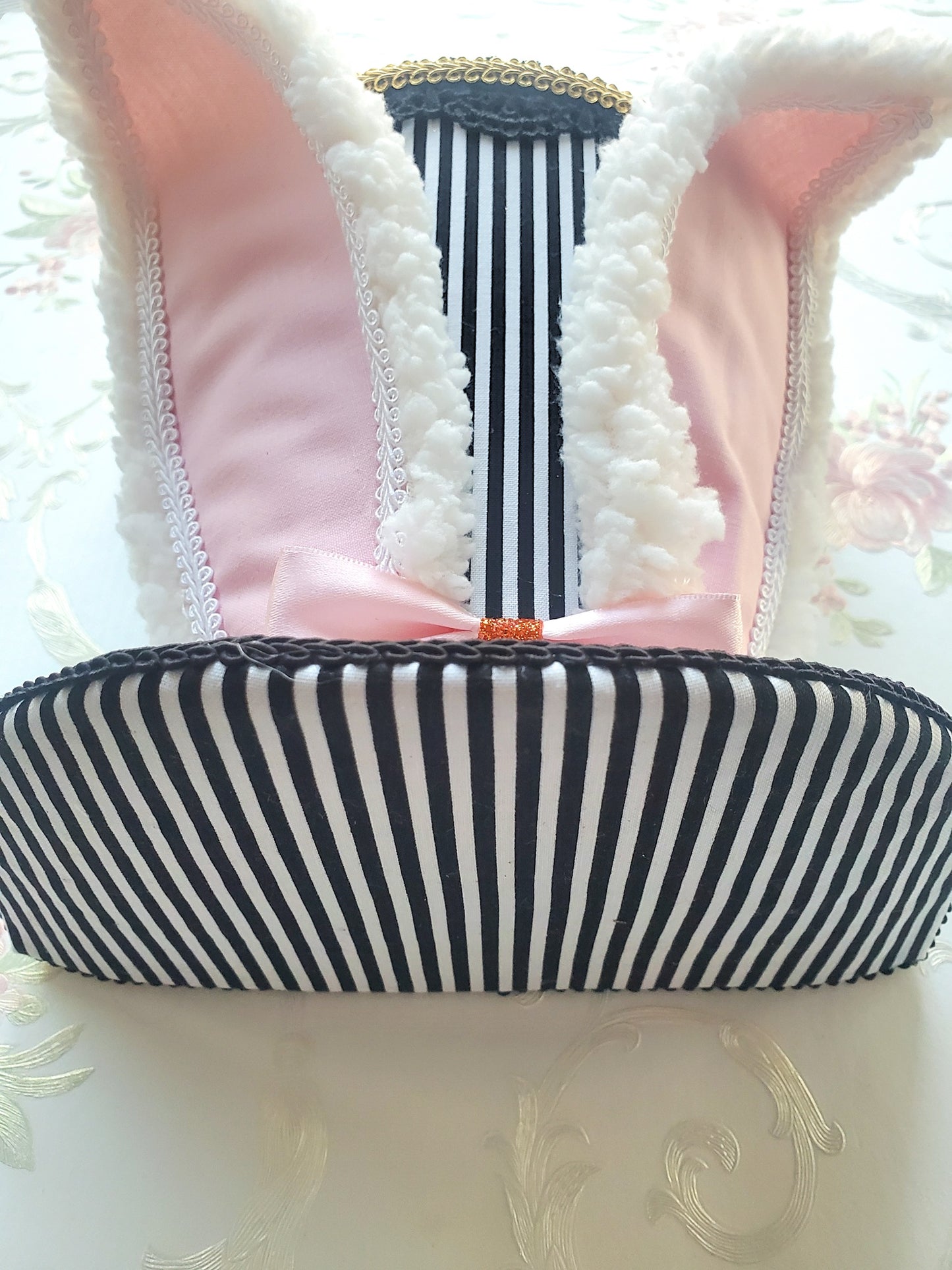 Black White Striped Easter Bunny Hat Wreath Attachment