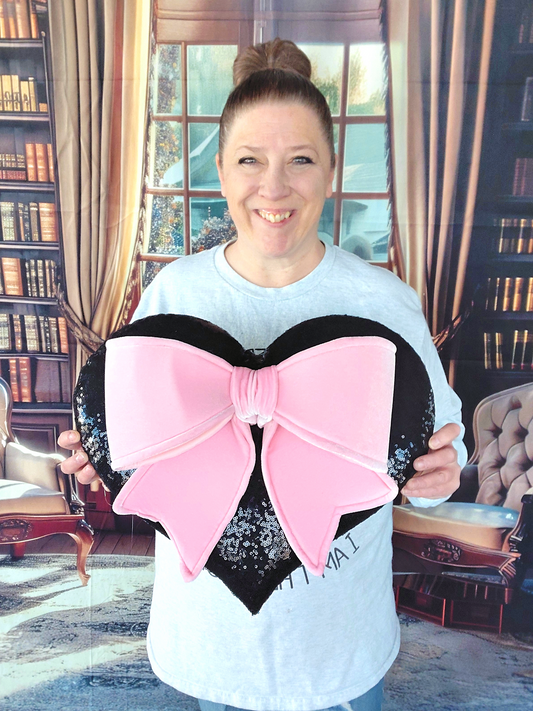 Black Sequin Bow Heart Wreath Attacment