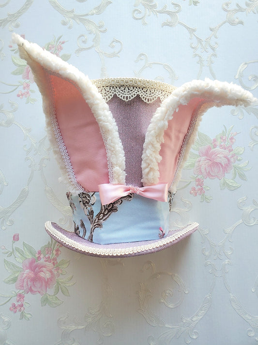 Pink and Blue Brocade Easter Bunny Hat Wreath Attachment