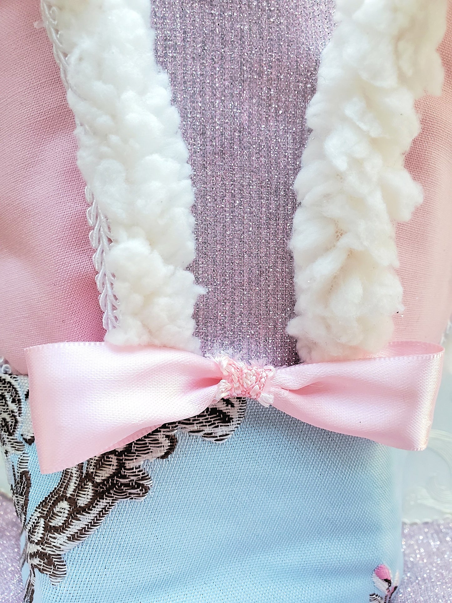 Pink and Blue Brocade Easter Bunny Hat Wreath Attachment