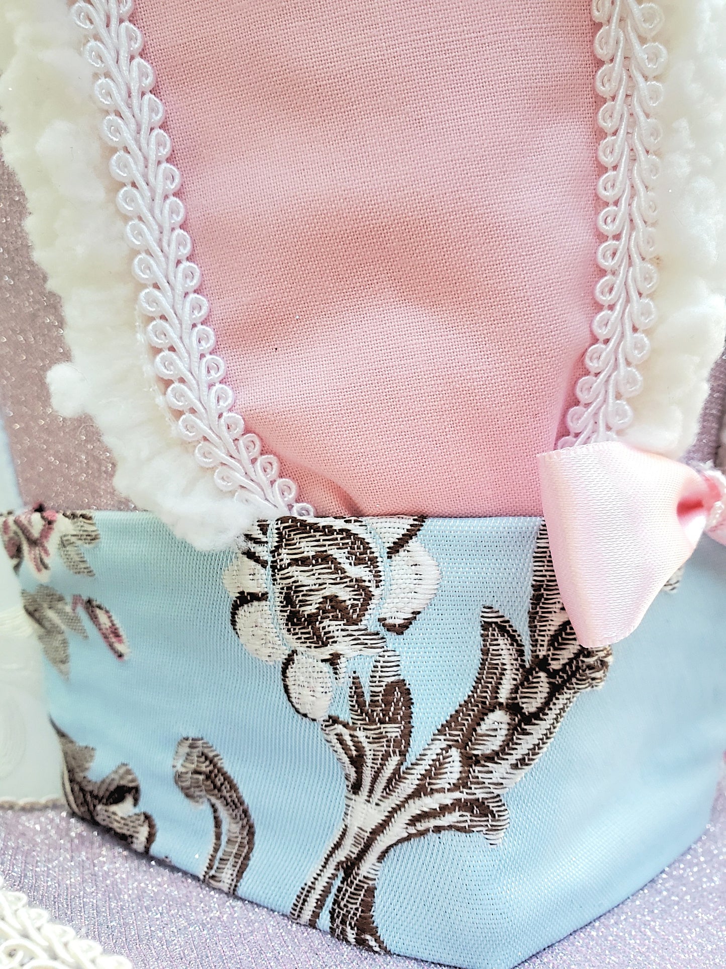 Pink and Blue Brocade Easter Bunny Hat Wreath Attachment