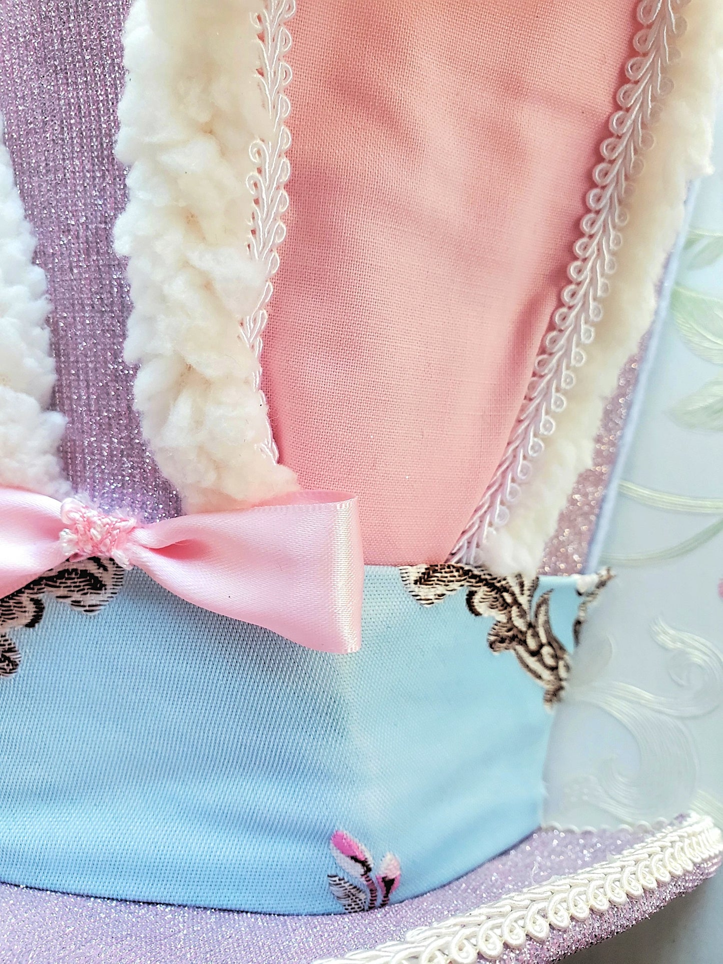 Pink and Blue Brocade Easter Bunny Hat Wreath Attachment