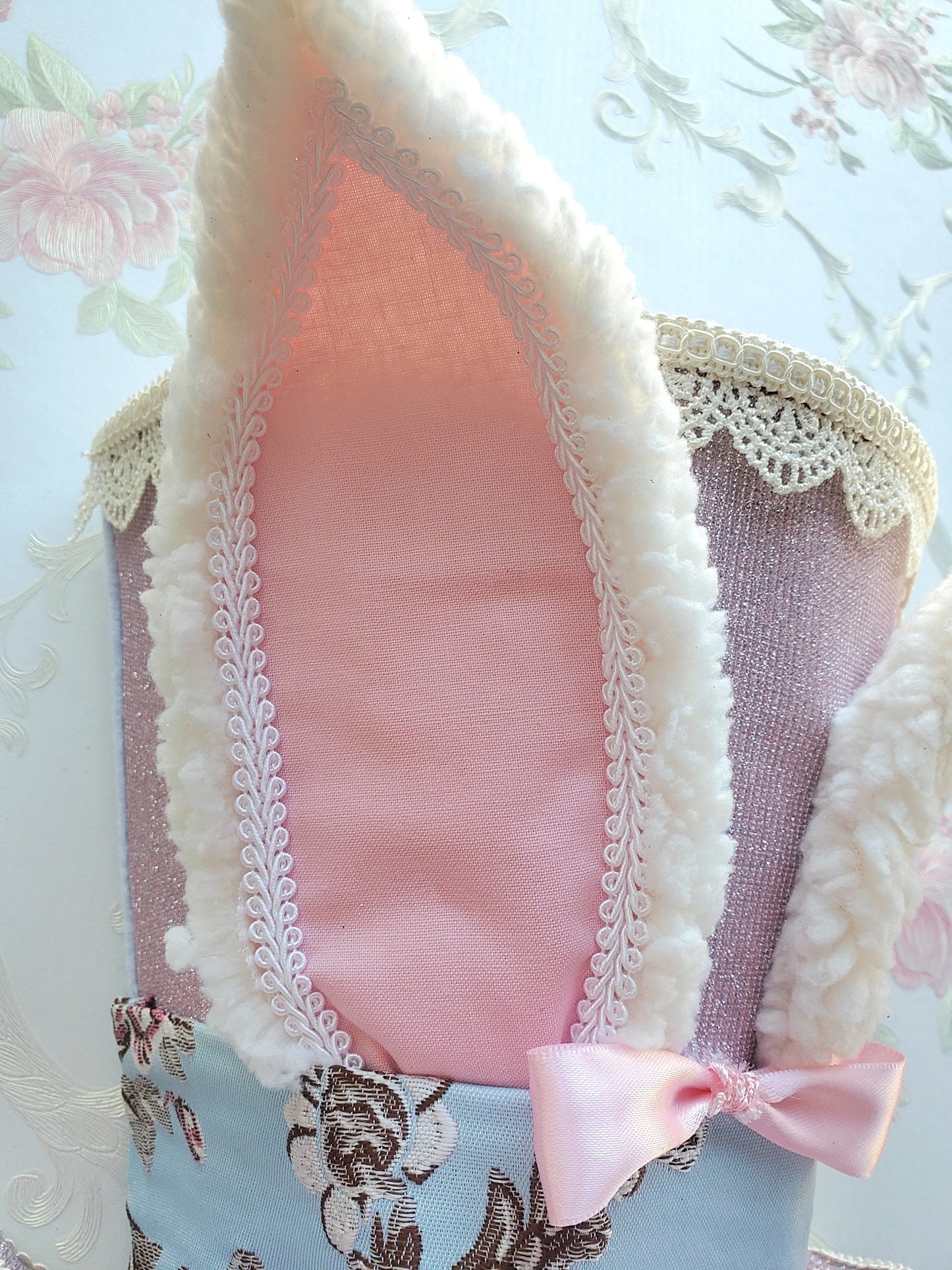 Pink and Blue Brocade Easter Bunny Hat Wreath Attachment