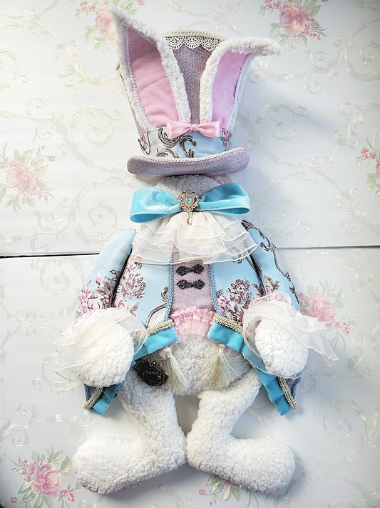 Blue Pink Brocade Victorian Easter Bunny Wreath Attachment
