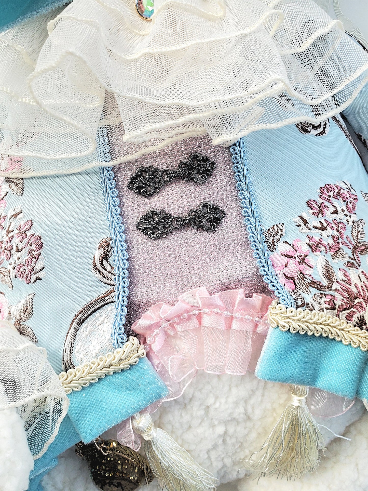 Blue Pink Brocade Victorian Easter Bunny Wreath Attachment