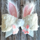 White Fake Fur Bunny Rabbit Wired Fabric Bow