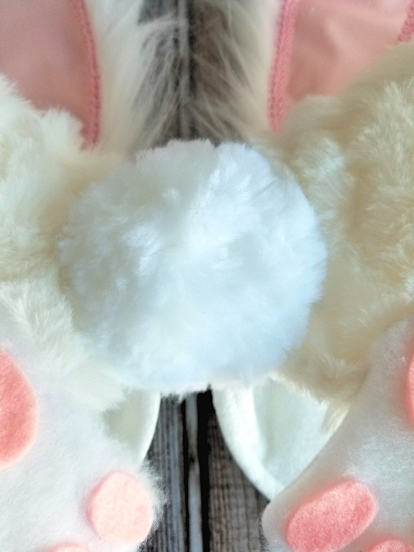 White Fake Fur Bunny Rabbit Wired Fabric Bow