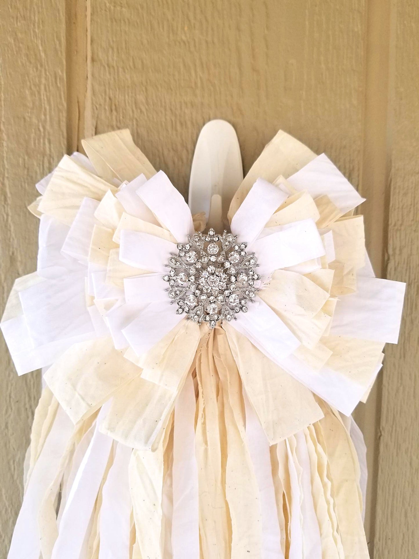 White Cream Rag Bow