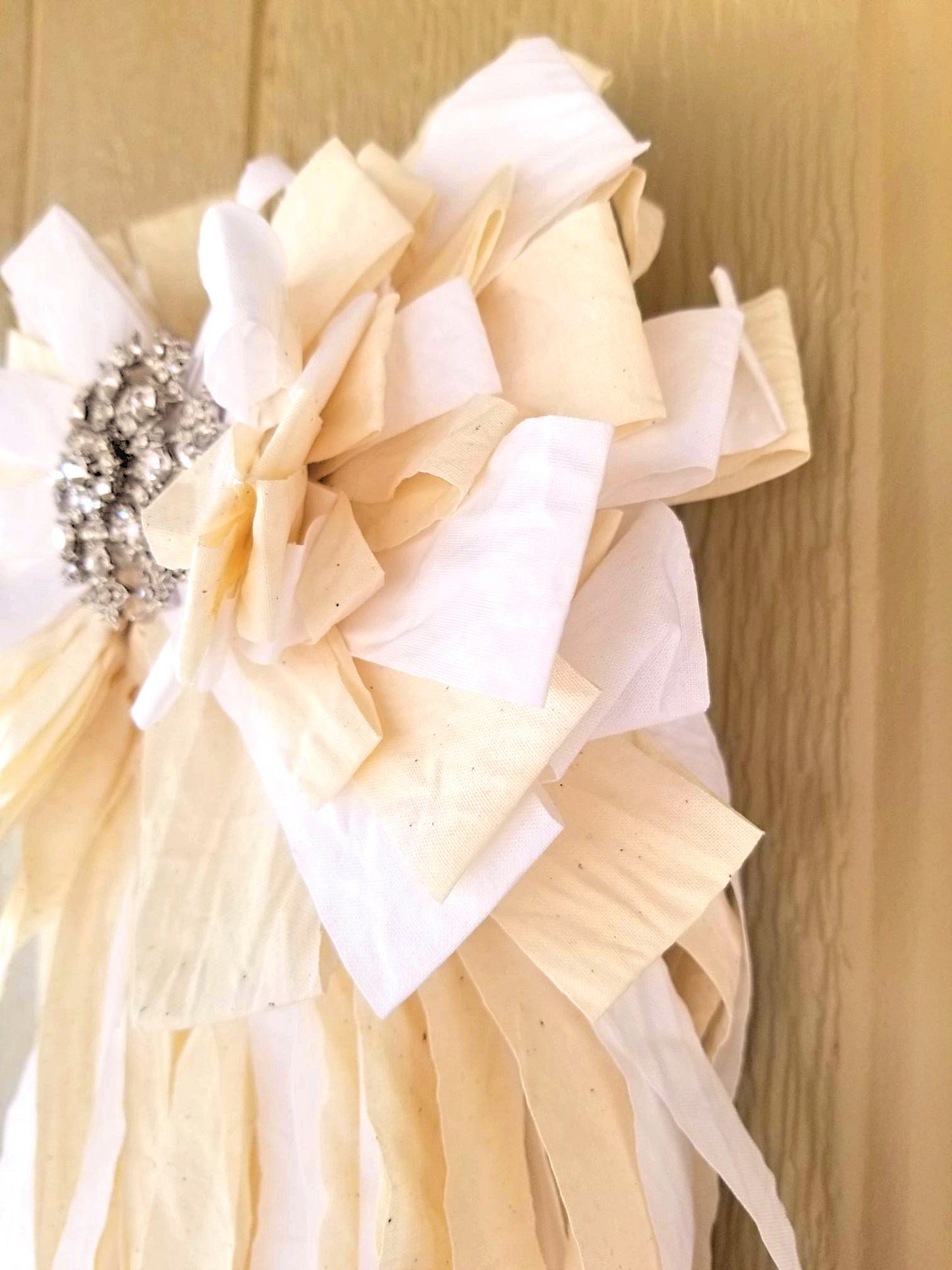 White Cream Rag Bow