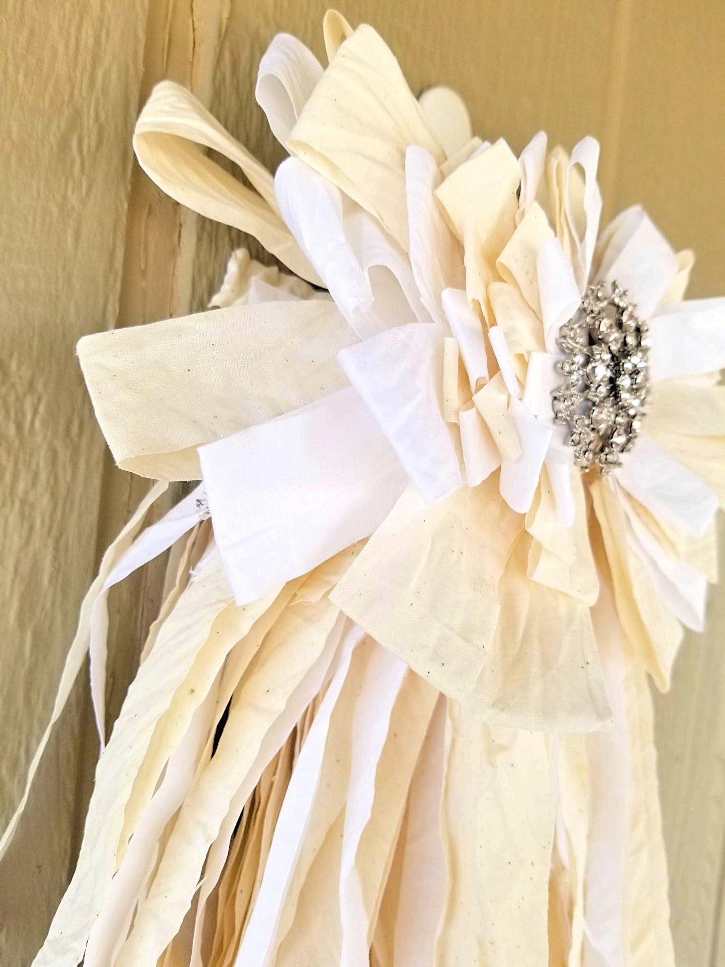 White Cream Rag Bow