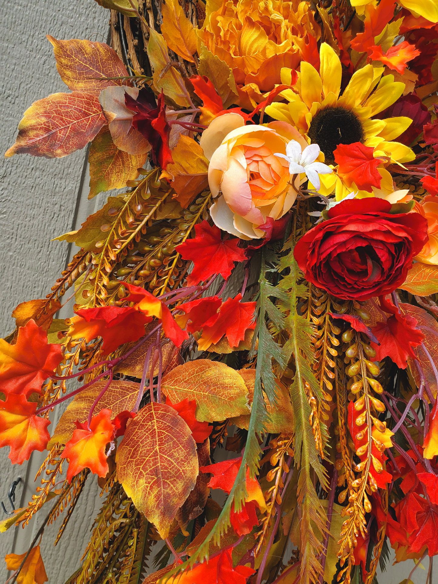 Fall Grapevine Wall Basket with Sunflowers, Fall Foliage, Fall Wall Decor, fall decor home decor Rustic Fall Wall Hanger, Fall Decor