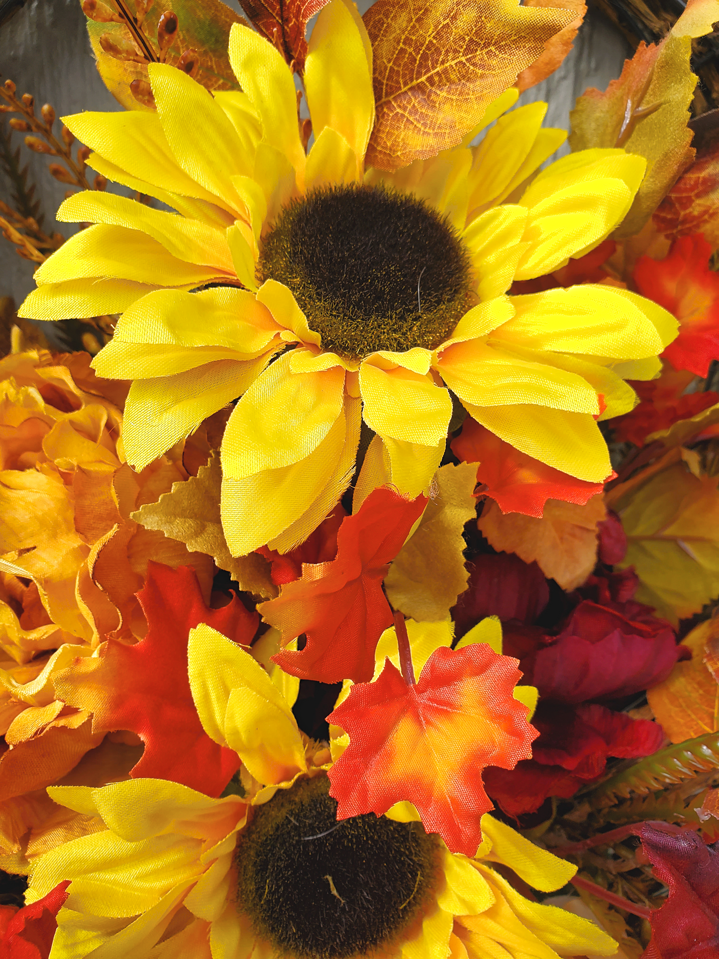 Fall Grapevine Wall Basket with Sunflowers, Fall Foliage, Fall Wall Decor, fall decor home decor Rustic Fall Wall Hanger, Fall Decor