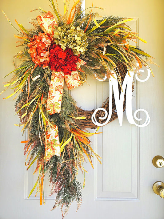 Personalized Fall Hydrangea Grapevine Wreath