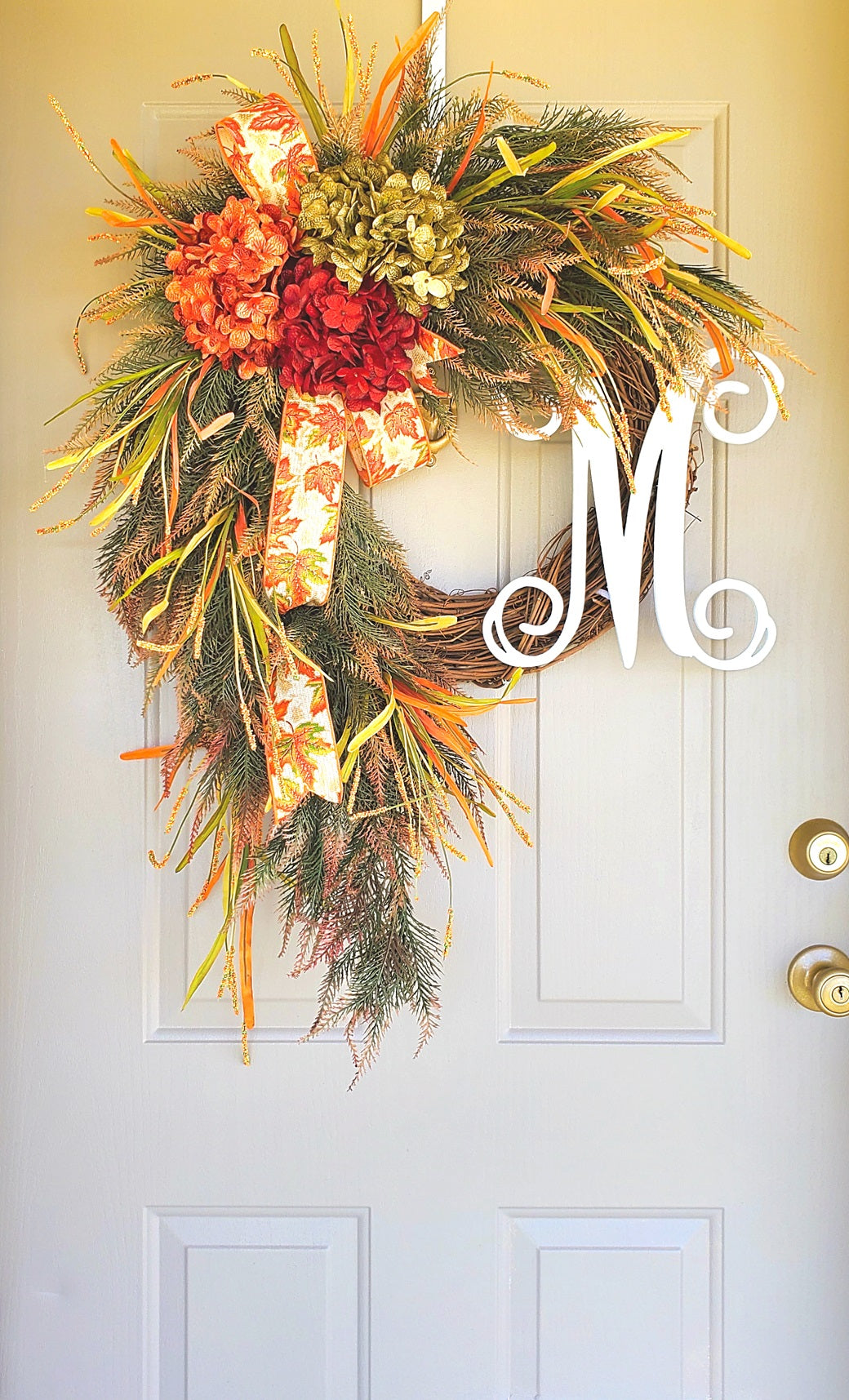 Personalized Fall Hydrangea Grapevine Wreath