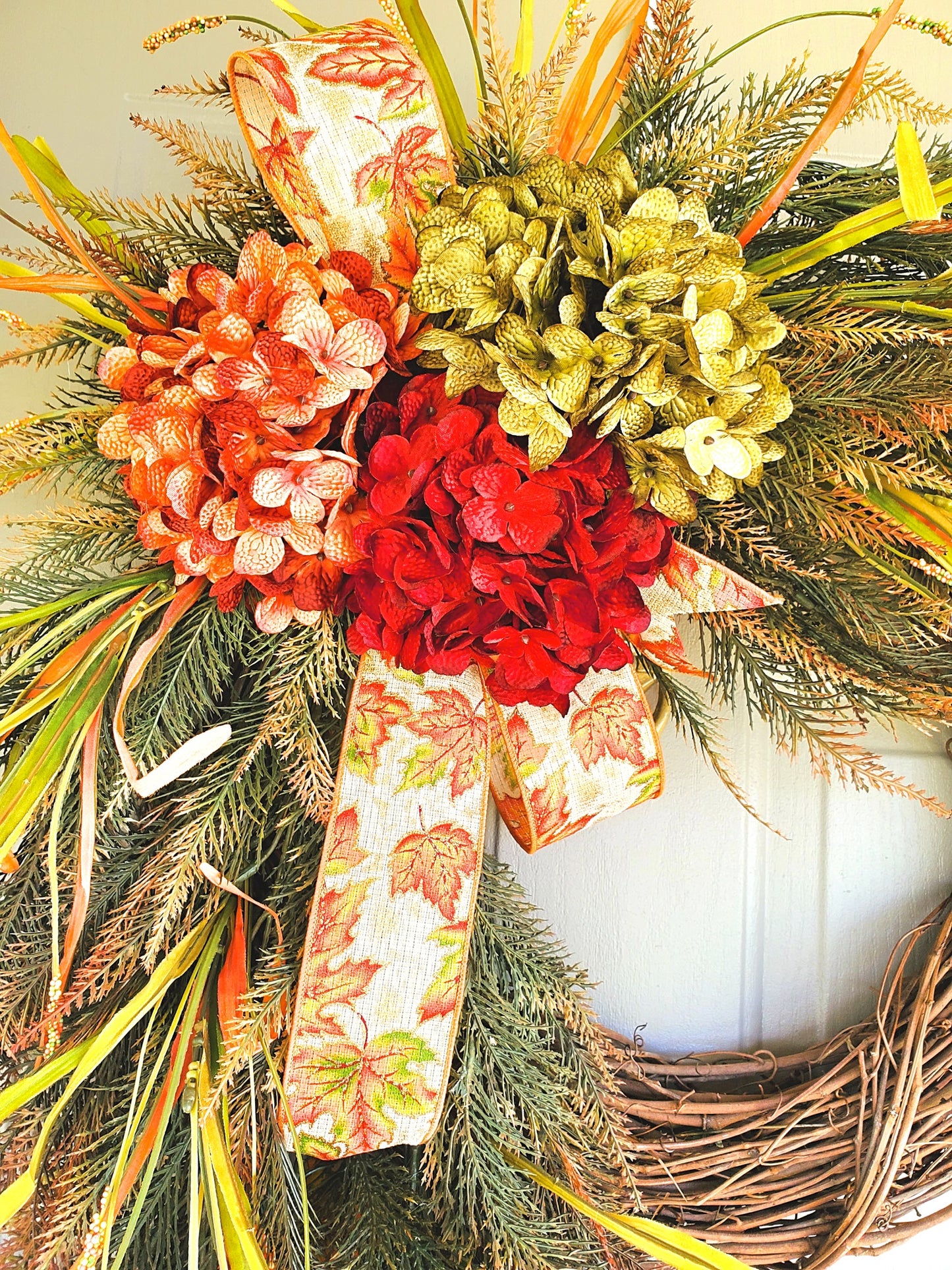Personalized Fall Hydrangea Grapevine Wreath