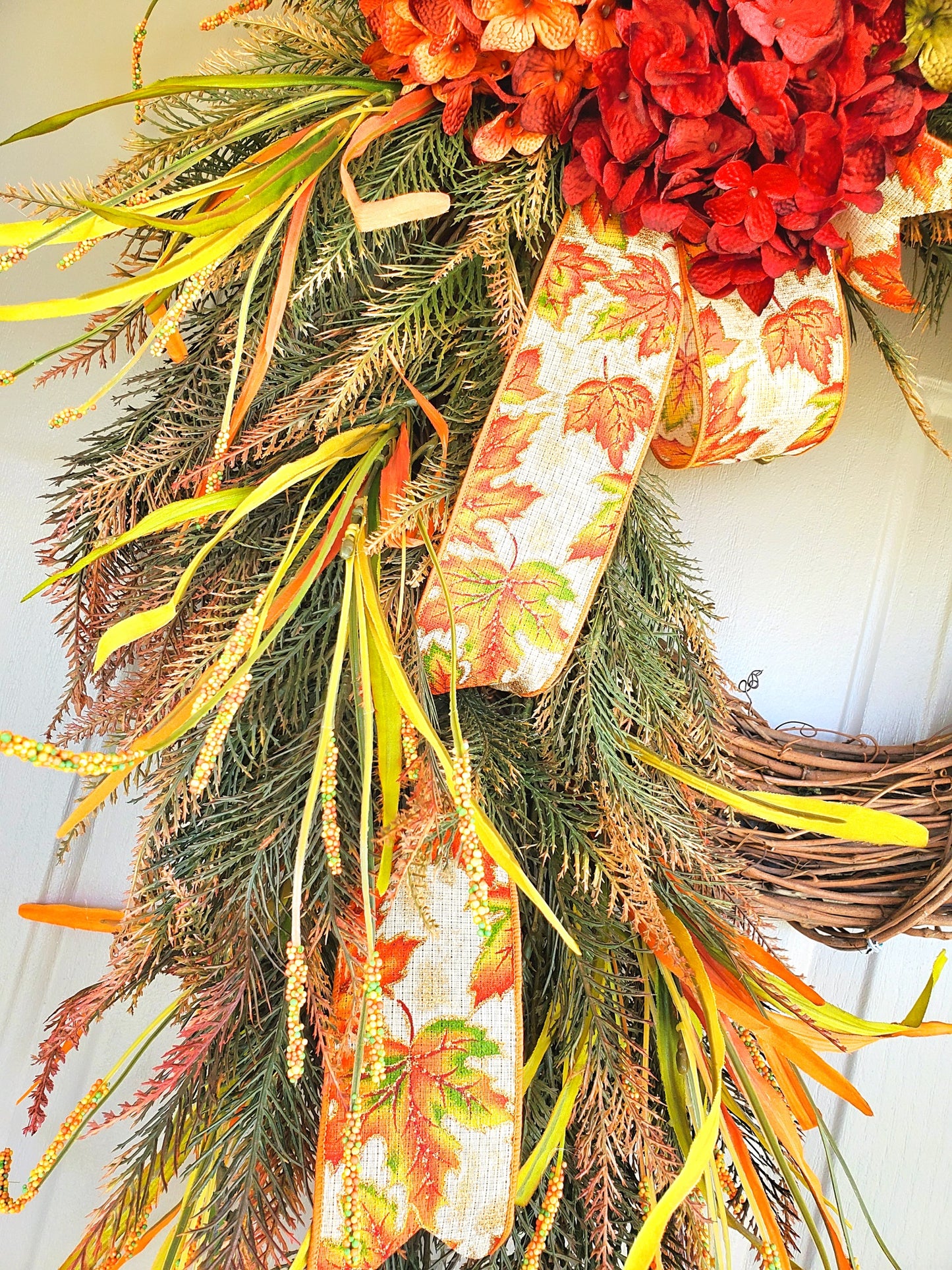 Personalized Fall Hydrangea Grapevine Wreath