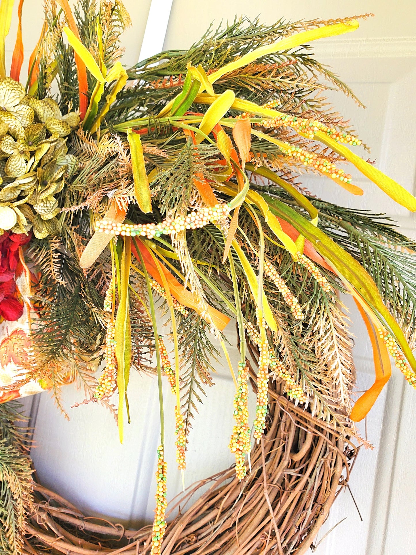 Personalized Fall Hydrangea Grapevine Wreath