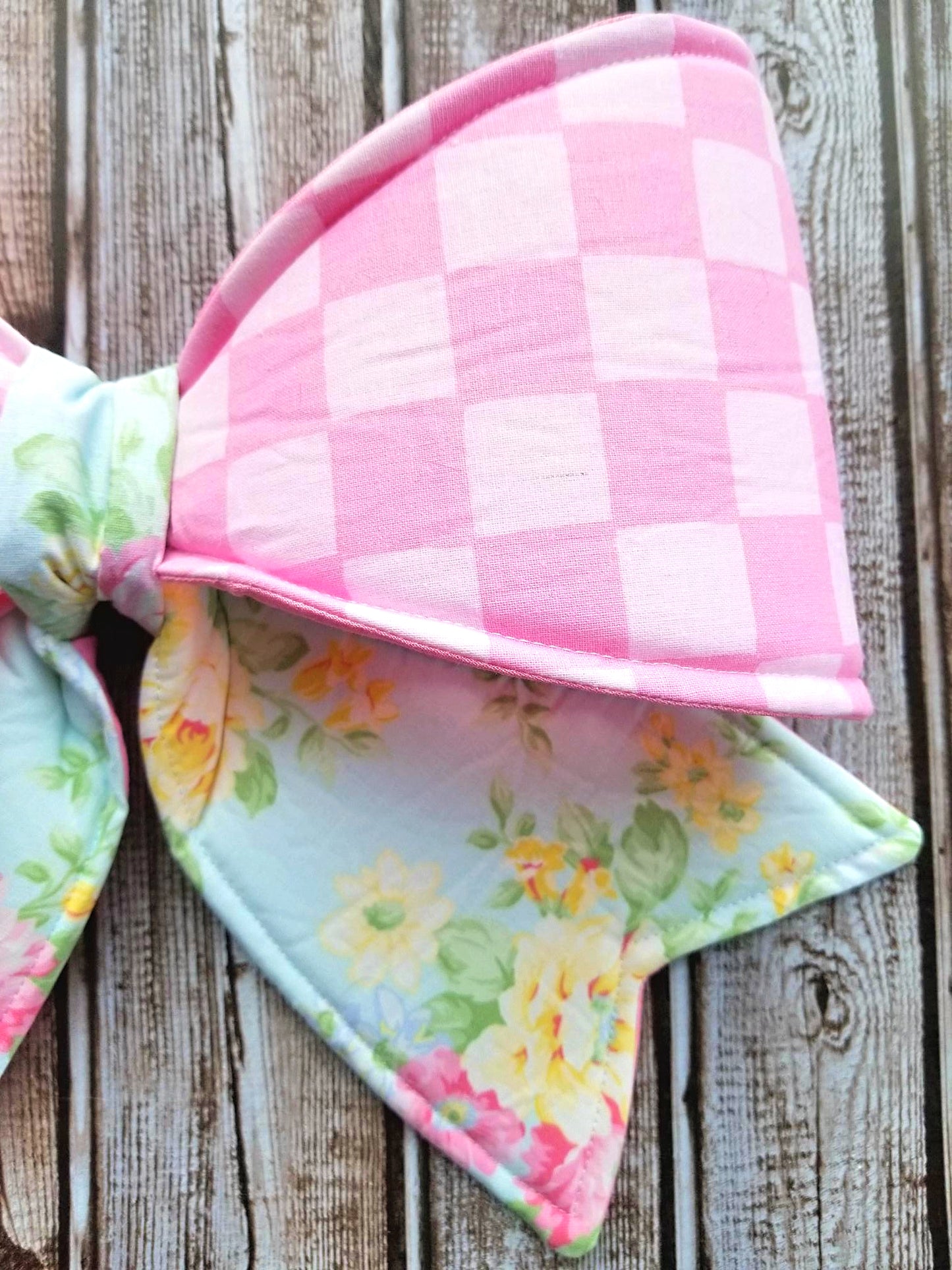 Checkered Spring Wired Fabric Bow