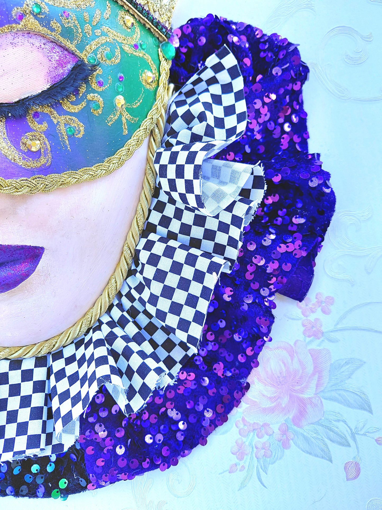 Full Face Mardi Gras Mask Wreath Attachment