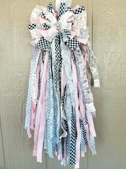Pink Check Rag Bow