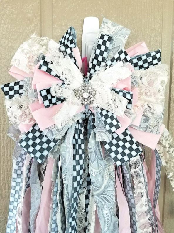 Pink Check Rag Bow