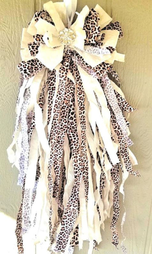 Cream Leopard Print Rag Bow
