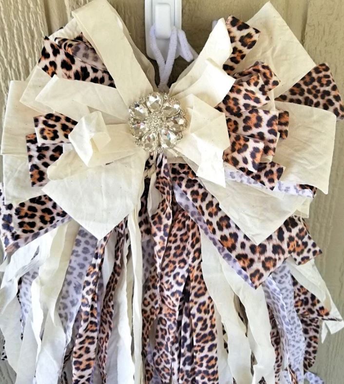 Cream Leopard Print Rag Bow