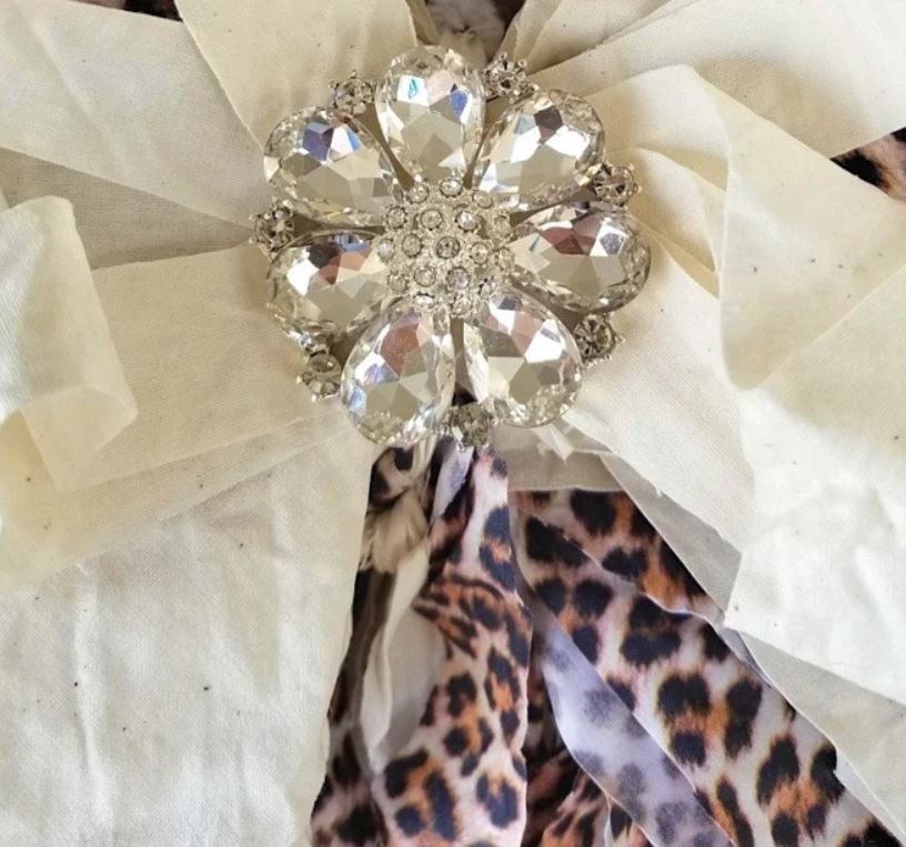Cream Leopard Print Rag Bow