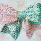 Pink Mint Sequin Wired Fabric Bow