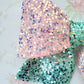 Pink Mint Sequin Wired Fabric Bow