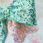 Pink Mint Sequin Wired Fabric Bow