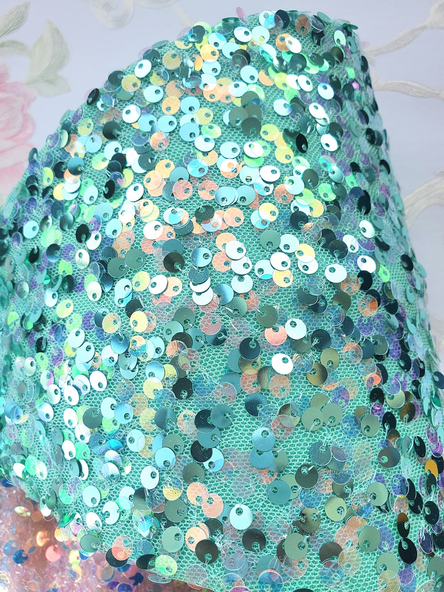 Pink Mint Sequin Wired Fabric Bow