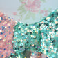 Pink Mint Sequin Wired Fabric Bow