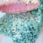 Pink Mint Sequin Wired Fabric Bow