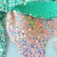 Pink Mint Sequin Wired Fabric Bow