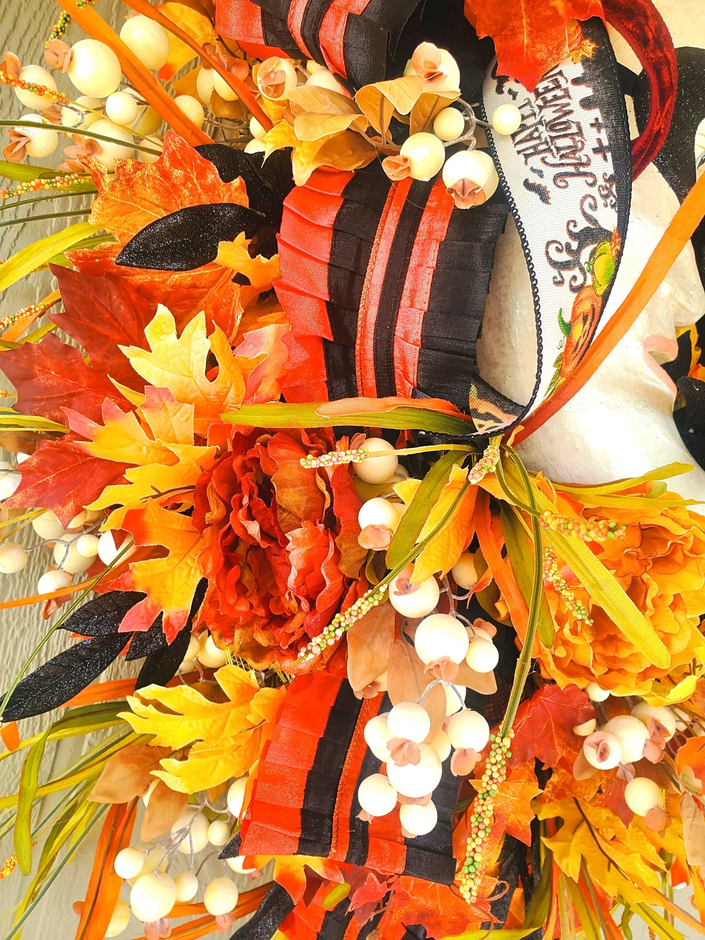Celestial Moon Cat Floral Halloween Wreath