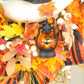 Celestial Moon Cat Floral Halloween Wreath