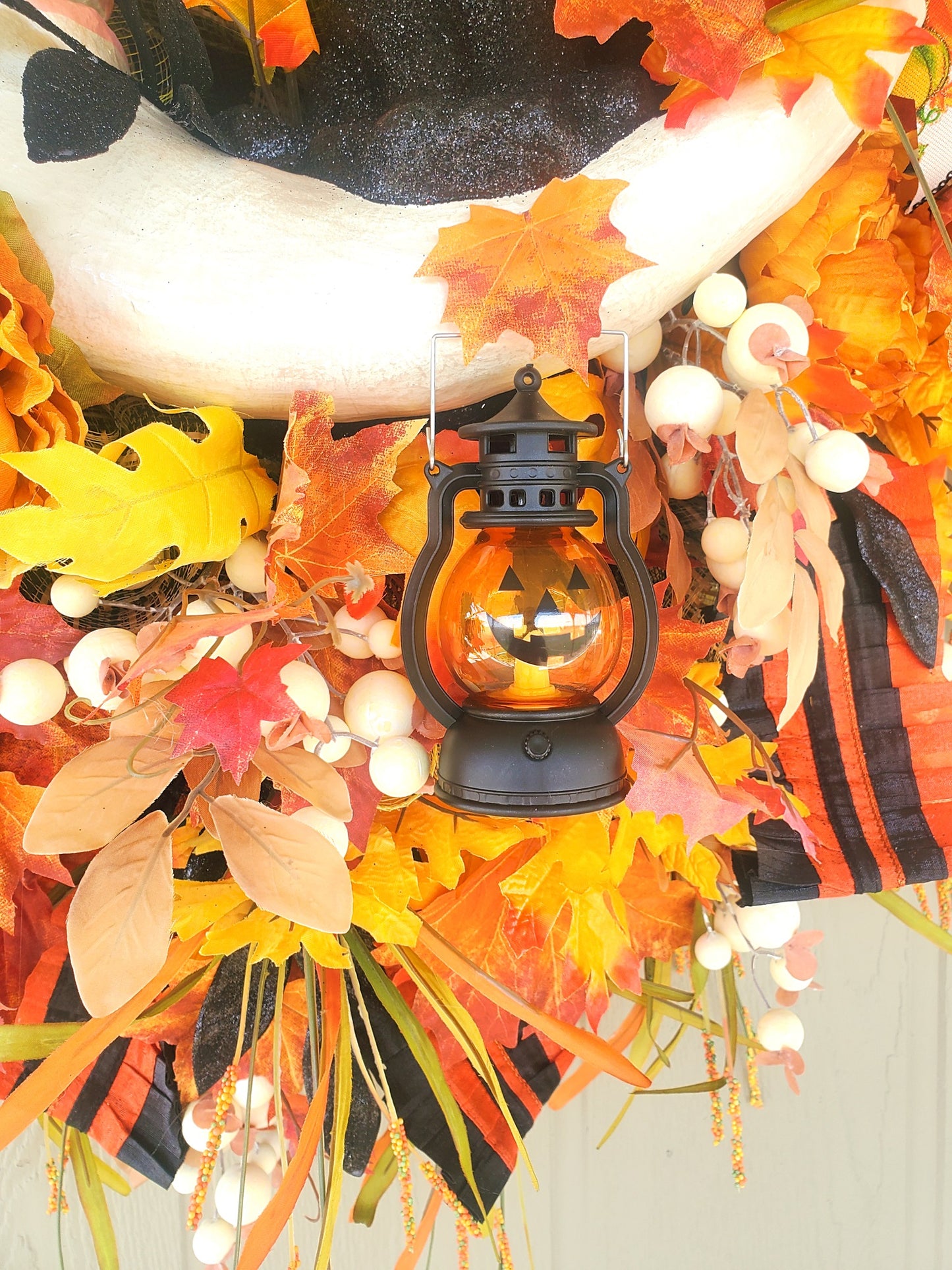 Celestial Moon Cat Floral Halloween Wreath