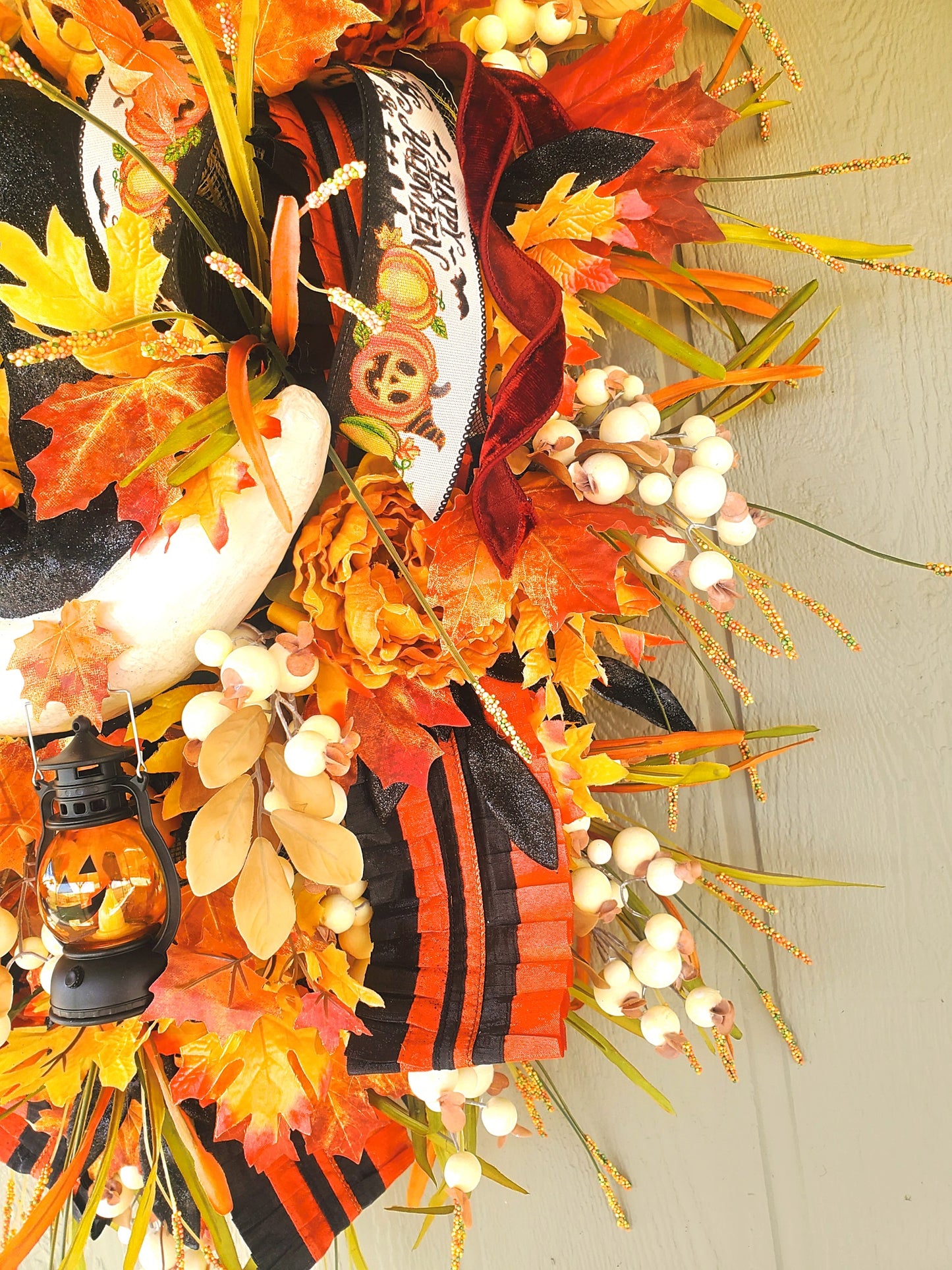 Celestial Moon Cat Floral Halloween Wreath