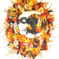 Celestial Moon Cat Floral Halloween Wreath