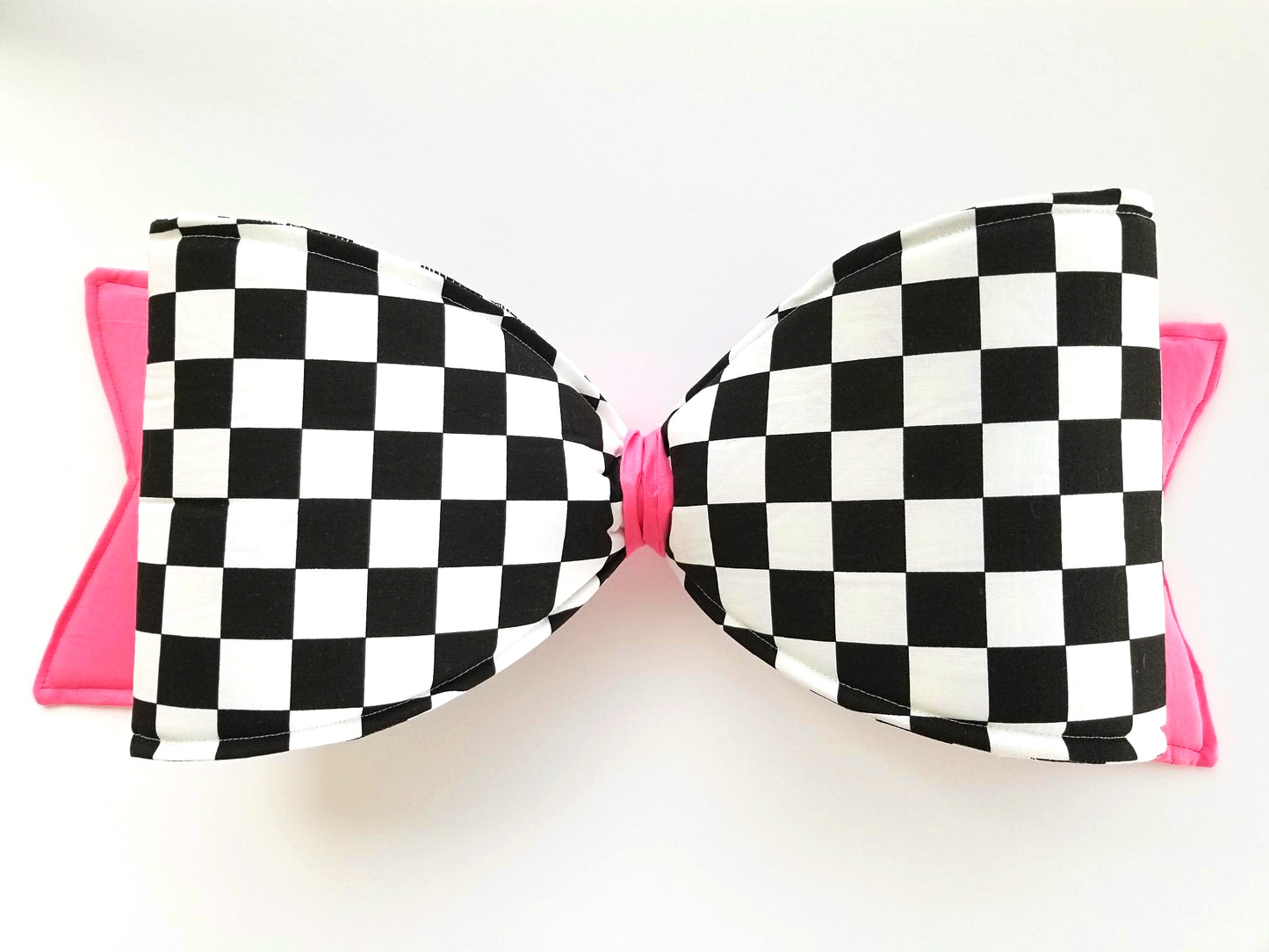 Pink Checkered Wired Fabric Bow