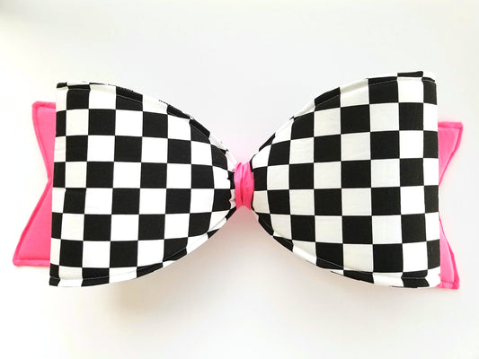 Pink Checkered Wired Fabric Bow