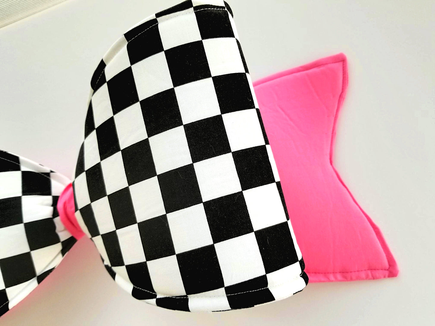 Pink Checkered Wired Fabric Bow